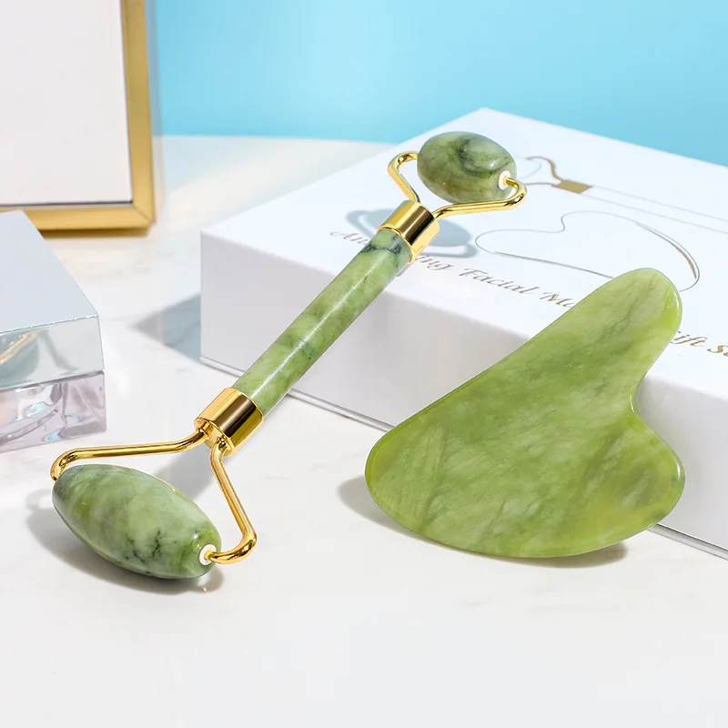 

Natural face massage Green jade roller&Guasha with box, Customized