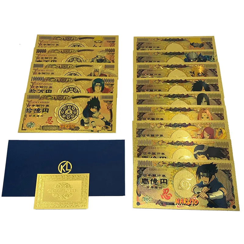 

14 types Japanese Anime Sasuke NARU-T-O Yen Gold Banknotes plastic Collection cards souvenir Cartoon Money Collectible Gifts