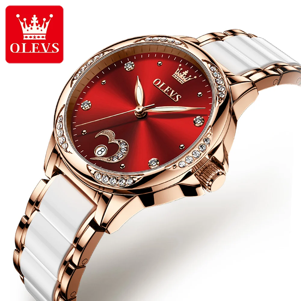 

OLEVS 6631 Ceramic Women's Luxury Lady Mechanical Watch Skeleton Flower Design Watches Women