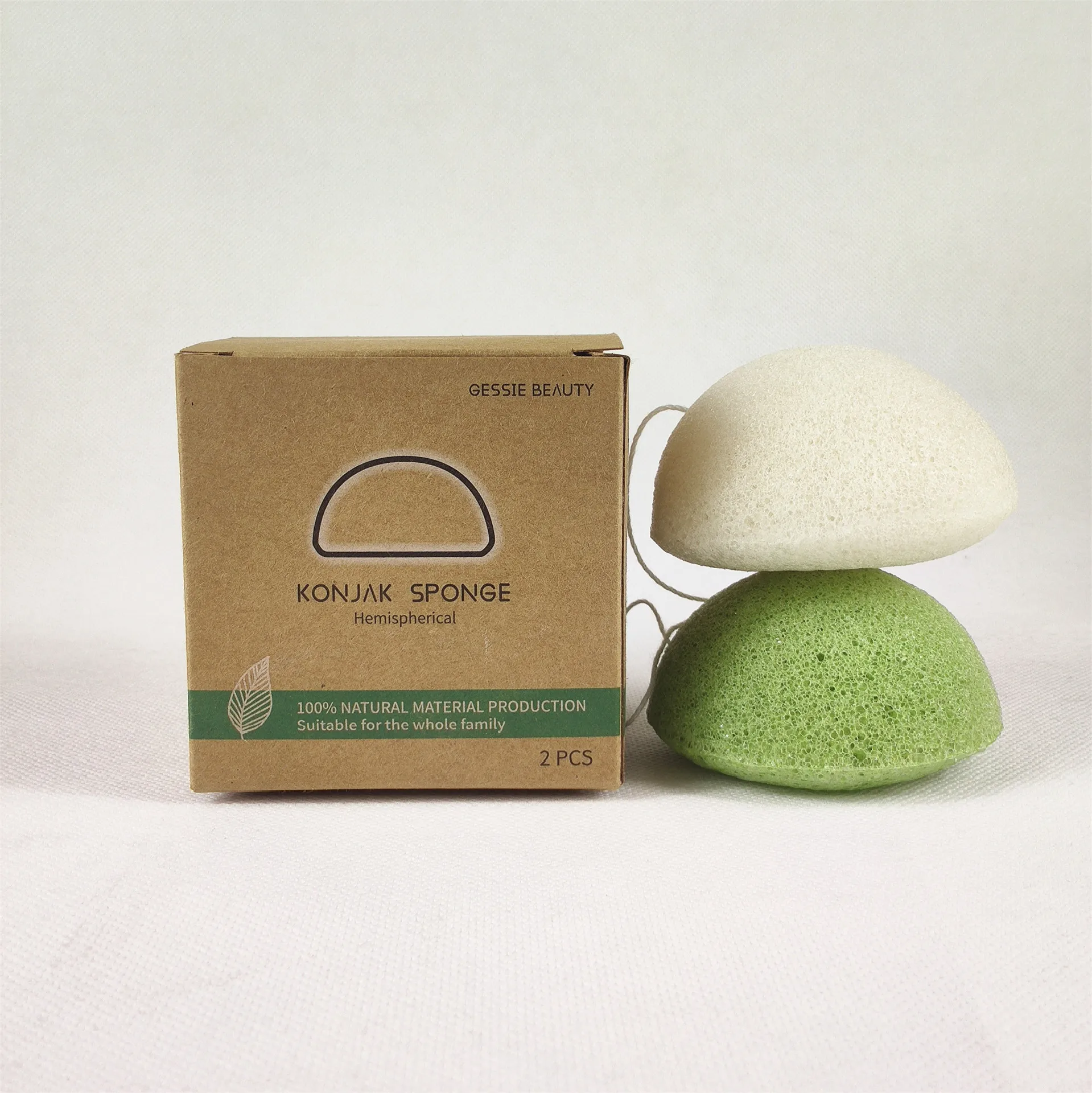 

1-28-7 2 pack private label green tea natural face bathing konjac sponge with box, Multipal colors