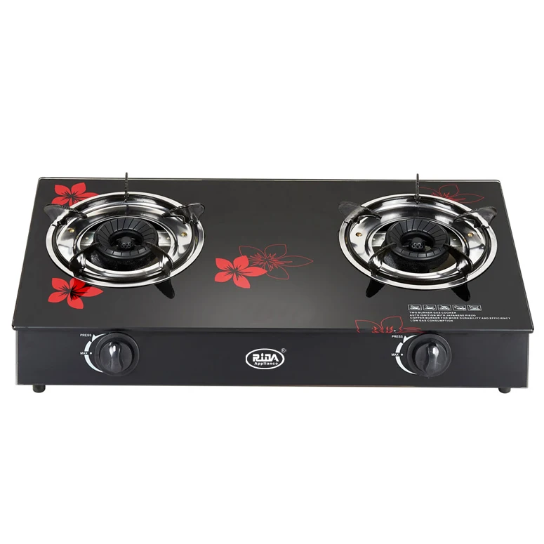 New Model Hotel Home Universal National Glass Surface Kitchen Appliance Double Burner Gas Stove