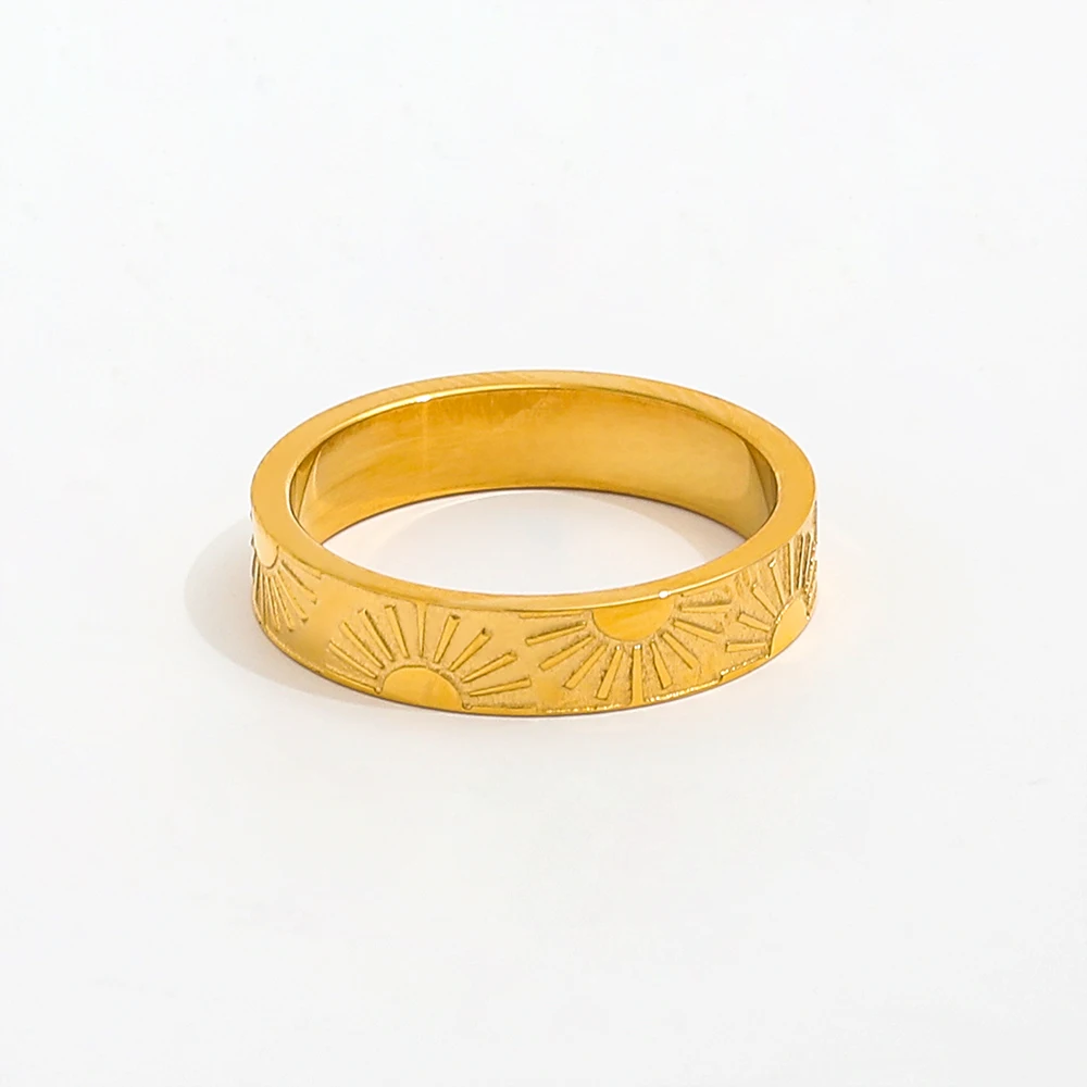Joolim Jewelry Wholesale 18K Gold Plated Sun Burst Surround Stainless Steel Statement Rings for Women for Engagement or Gift