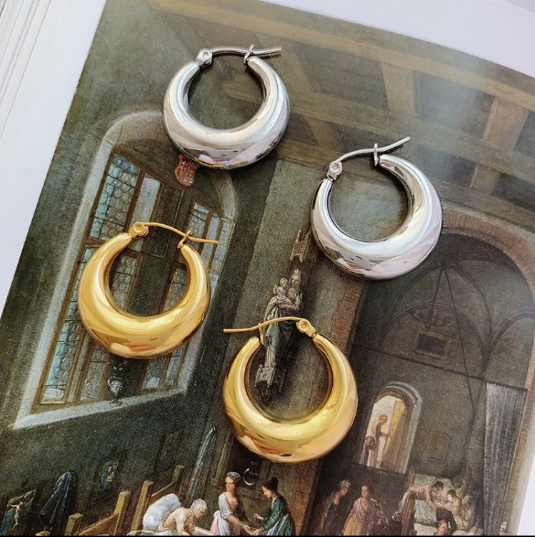 

2021 High quality 18k gold jewelry 316L stainless steel earrings U shape hoop earrings hollow crescent circle earrings