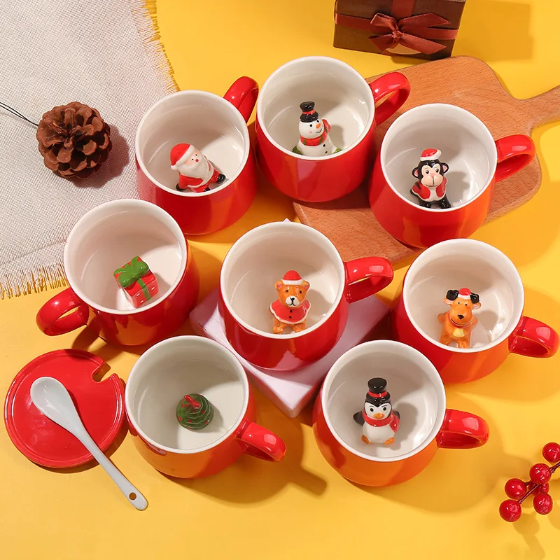 

12oz Christmas 3D animal milk coffee cartoon cute couple pair of cups custom LOGO creative ceramic mug, Customized color