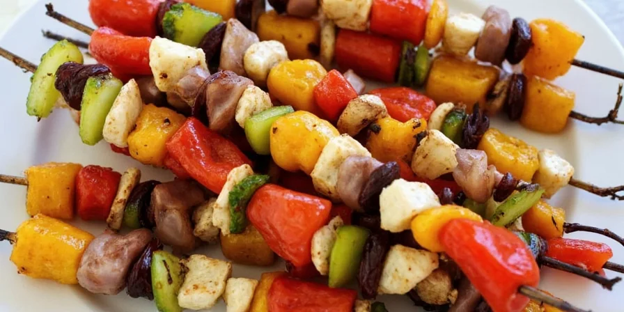 Grilled kebabs with colorful veggies