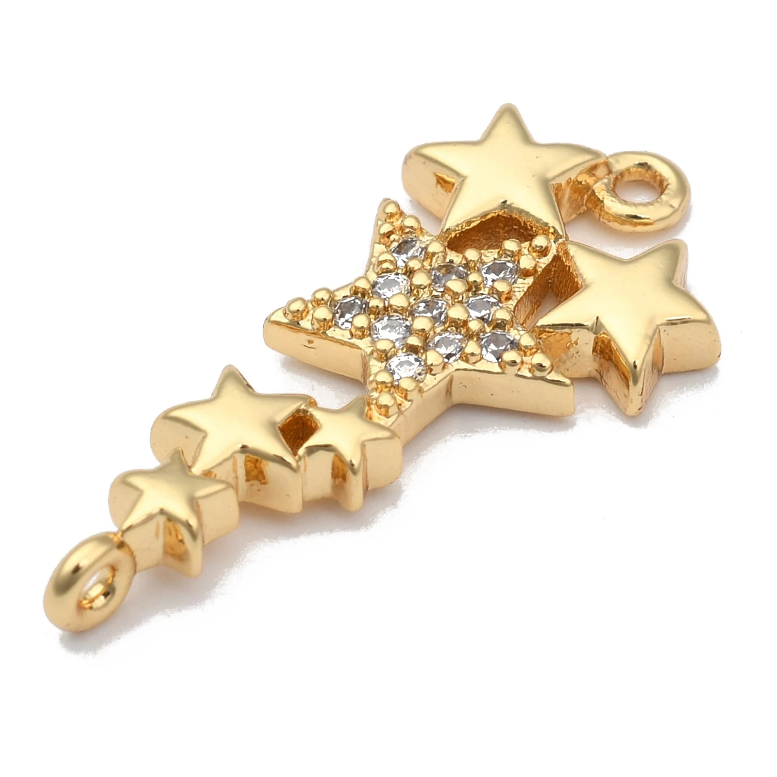 

PandaHall Long-Lasting Plated Star Brass Clear Cubic Zirconia Links Connectors, Real 18k gold plated