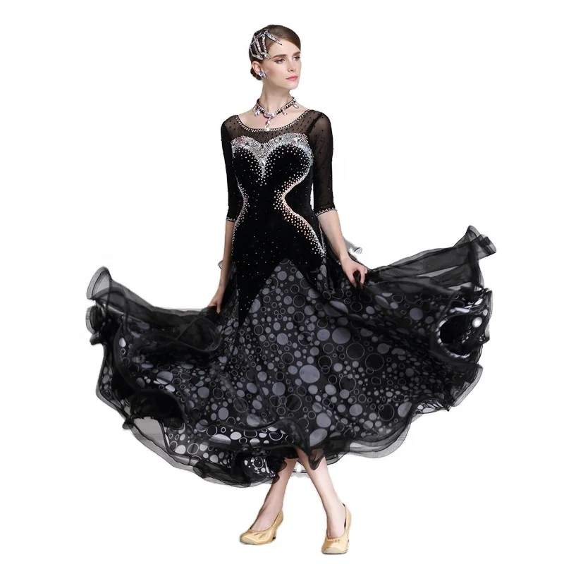 

B-15149 Ballroom Dance Dress Standard Skirt Competition Dress Costumes Performing Dress Customize New Arrival Adult Black Color, Customized