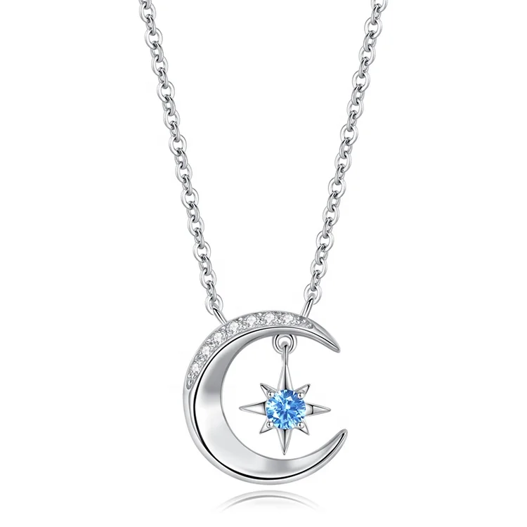 

Dropshipping VANA Jewelry 925 Silver Necklace Women Tiny Necklace Sun and Moon Necklace