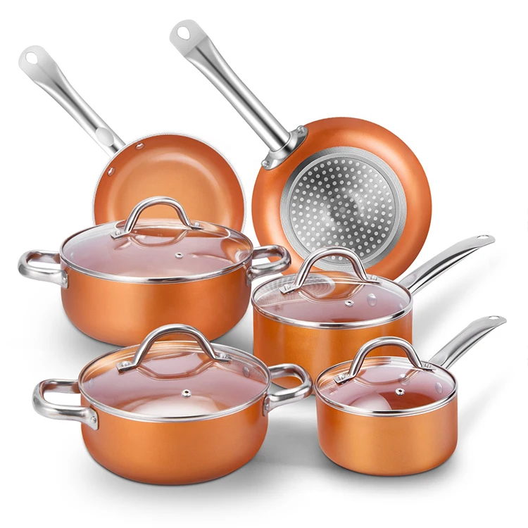 

REDMOND 10pcs pressed aluminium long-lasting non stick kitchen pots and pans cookware sets cooking
