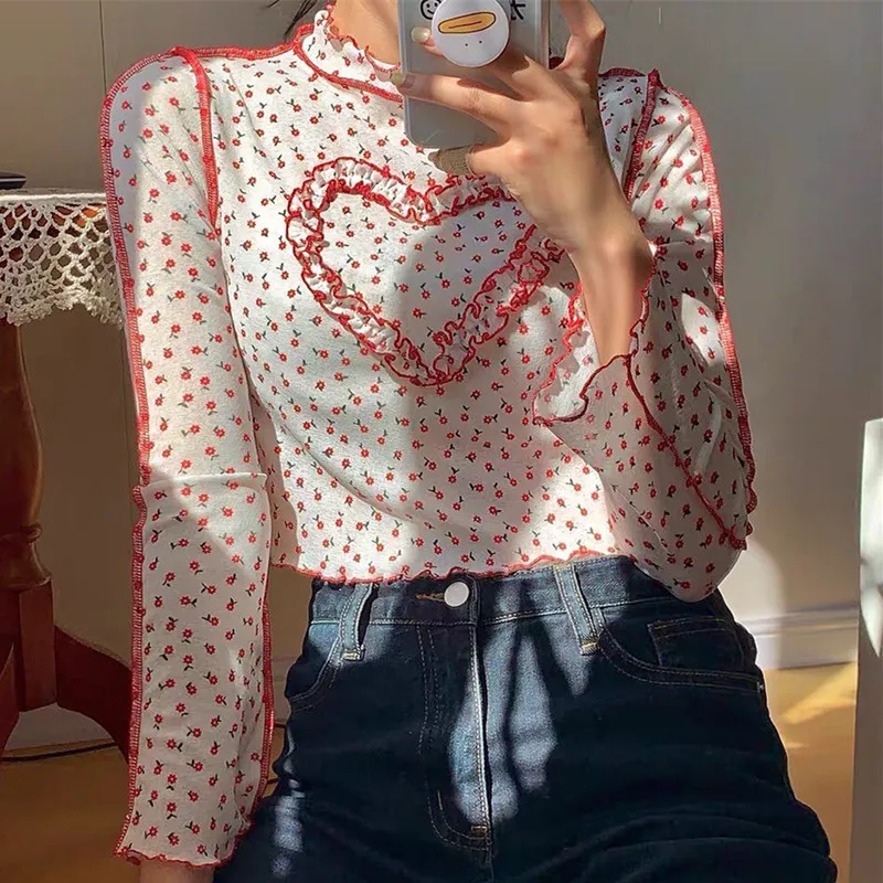 

2021 Spring Valentine's Day Cute Sweet Clothes Bohemian Clothing Shirts For Women Blouses, As picture or customized make