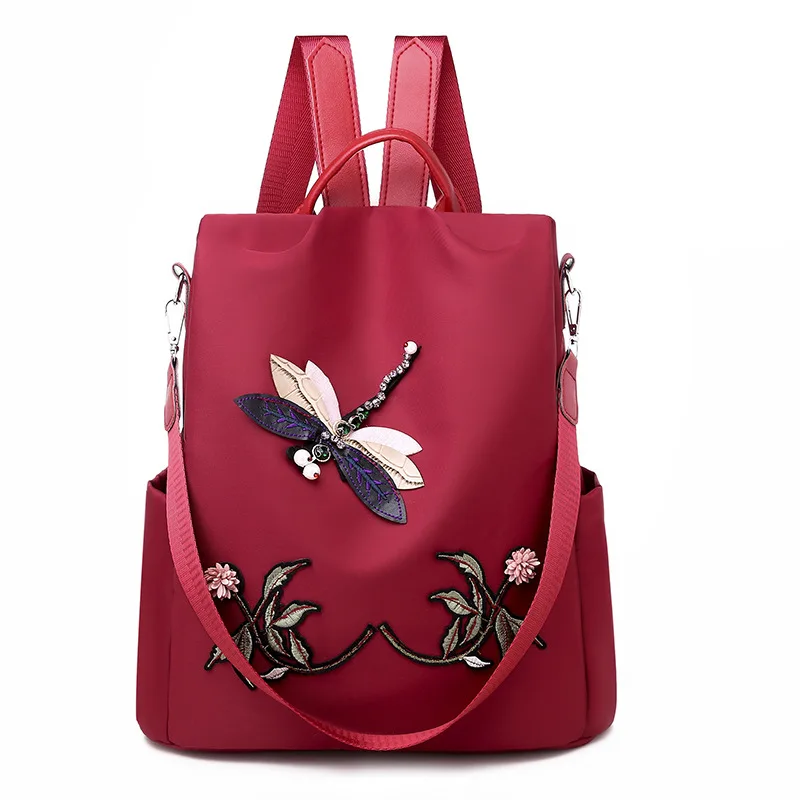 

New 3D embroidered dragonfly style Oxford cloth backpack outdoor large capacity travel bag, 3color