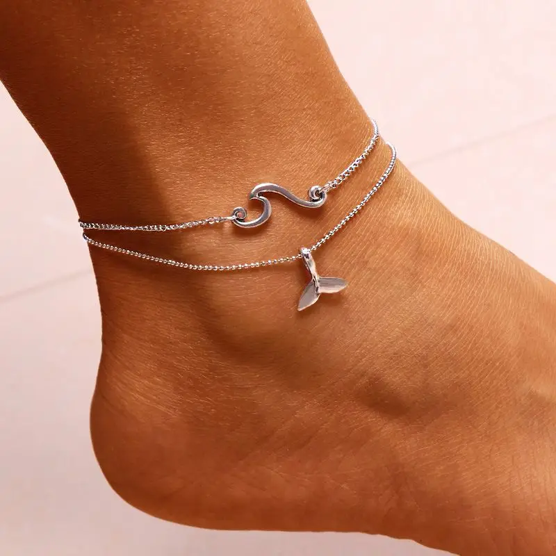 

IYW New Fashion Retro Jewelry Alloy Double Layer Anklet Fishtail Wave Anklet