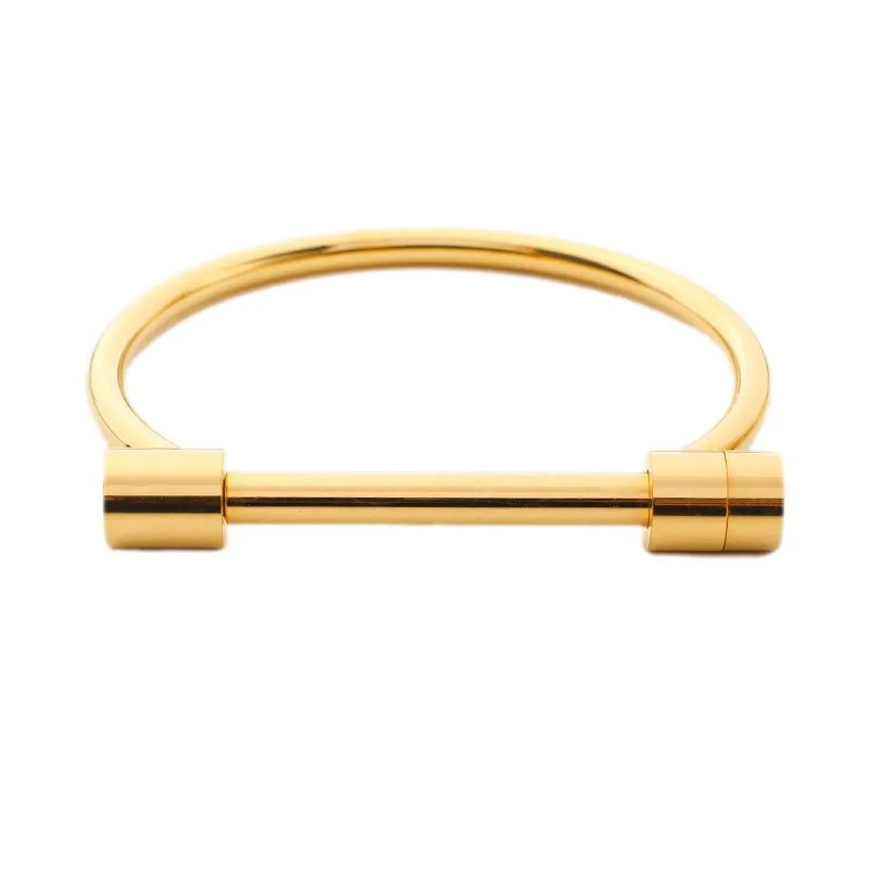 BOXUAN Stainless Steel Gold Bangle Waterproof Special Design D Shape Stainless Steel Bangles Bracelets New 2024 for Women
