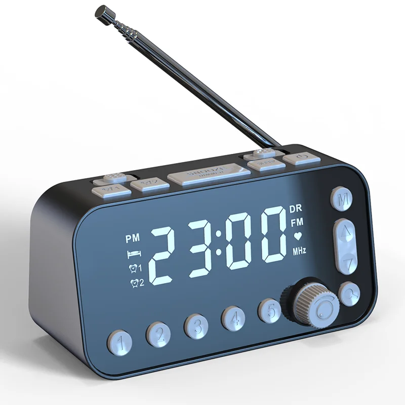 

Multifunctional bedroom alarm clock speaker large screen led display alarm clock with DAB Radio, White