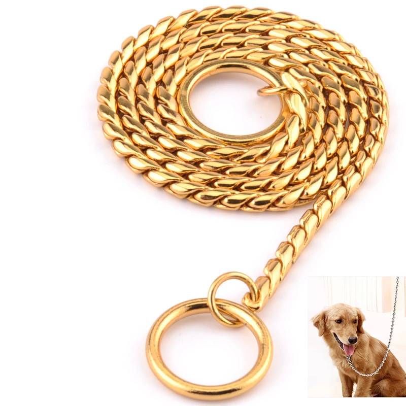 

Amazon Hot Sale Custom Stainless Steel Big Hip Hop Head Necklace Leash Collar Snake Gold Dog Chain for Dogs, Gold/black/silver