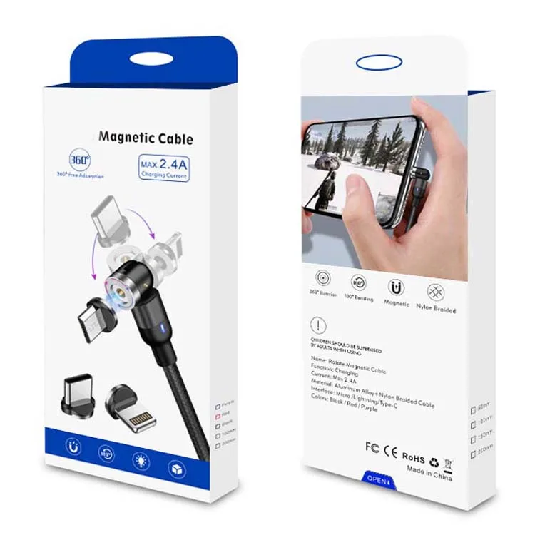 

Amazon 2020 top sale wholesale 540 degree rotation C Micro Magnetic Cable Usb Fast Charging