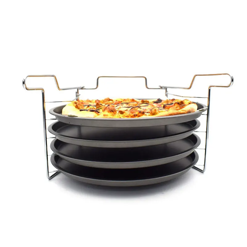 

12 Inch 4pcs/set Carbon Steel Nonstick Pizza Baking Pan Tray Pizza Plate Dishes Holder Bakeware Pizza Stand
