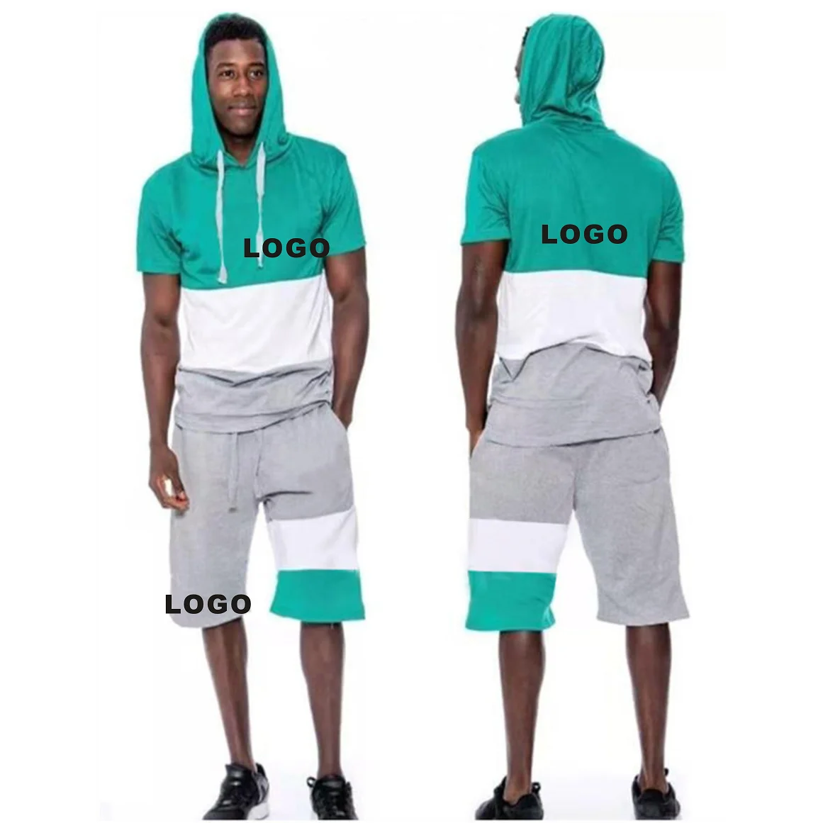 

Loose Style Custom Logo Style Sport Suit Outdoor Stripes Colors Shorts Style Hooded Plain Tracksuit Sweat Suit, Picture