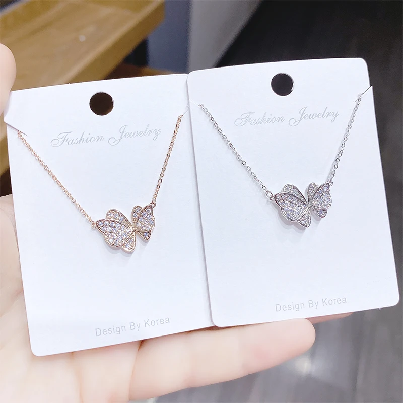 

XL60294 fashion cartoon butterfly shape pendant brass gold plated zircon diamond women necklace