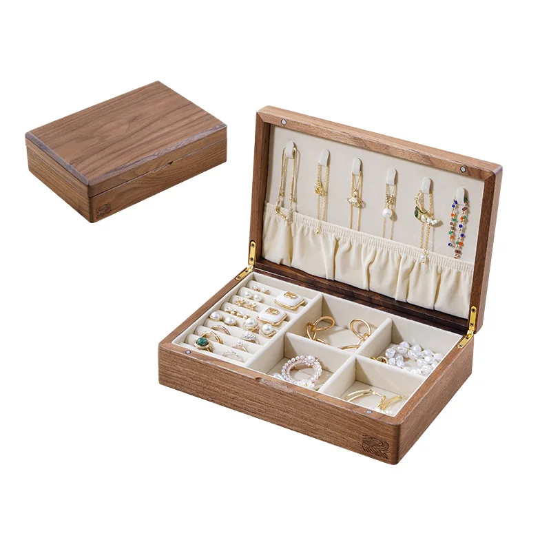 

New Wholesale Custom Logo Luxury Wooden Jewelry Boxes Large Wood Jewellery Organizer Earring Ring Watch Necklace Women Gift Case