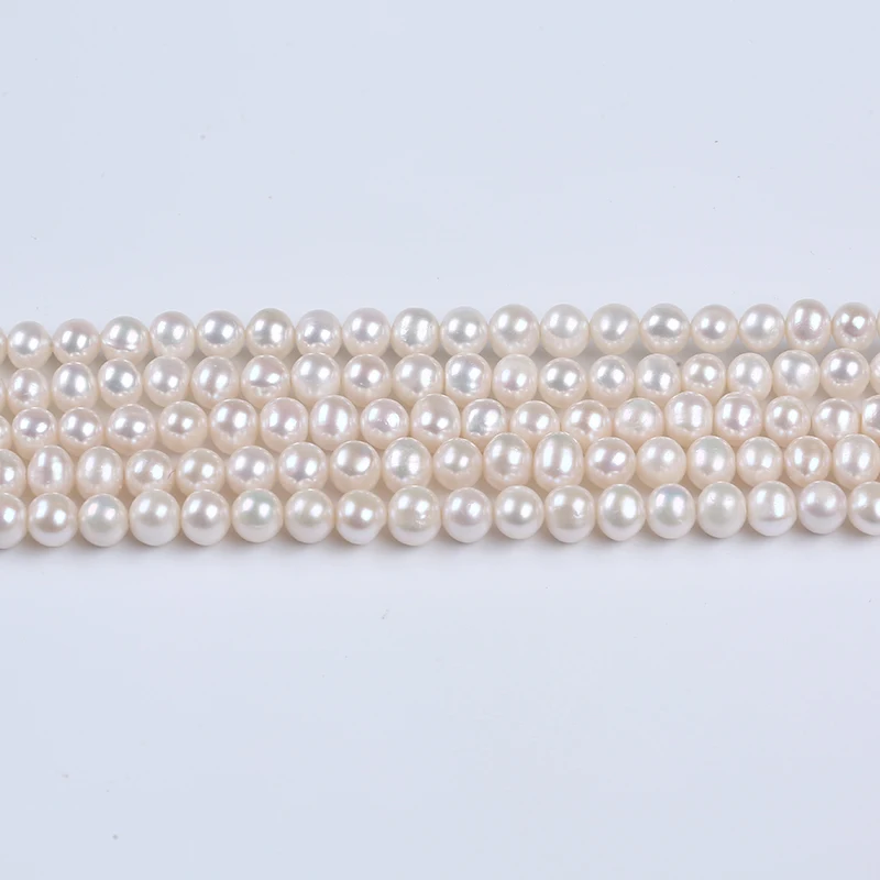 

Natural white 7.5mm Loose Potato Shape Freshwater Pearl Beads Strand