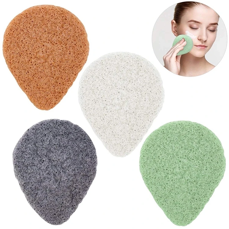 

Pure Natural Teardrop Shape Organic Vegan Body Skincare Exfoliating Konjac Facial Sponge, Black, white, pink, red, green, yellow