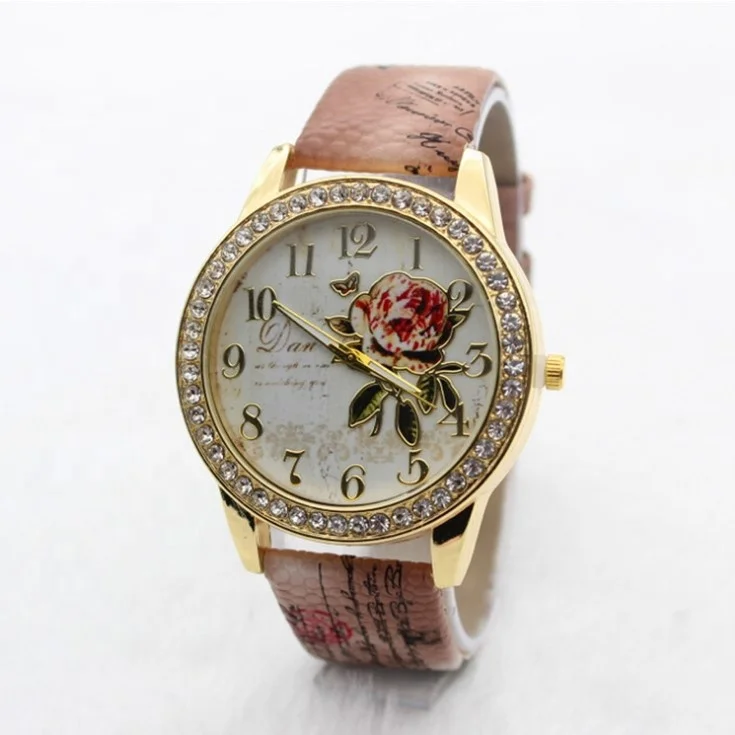 

2018 Flower Pattern Bracelet Table Lady Print Table Japan Movt Quartz Watch Stainless Steel Caseback Hand Watch Women, As shown