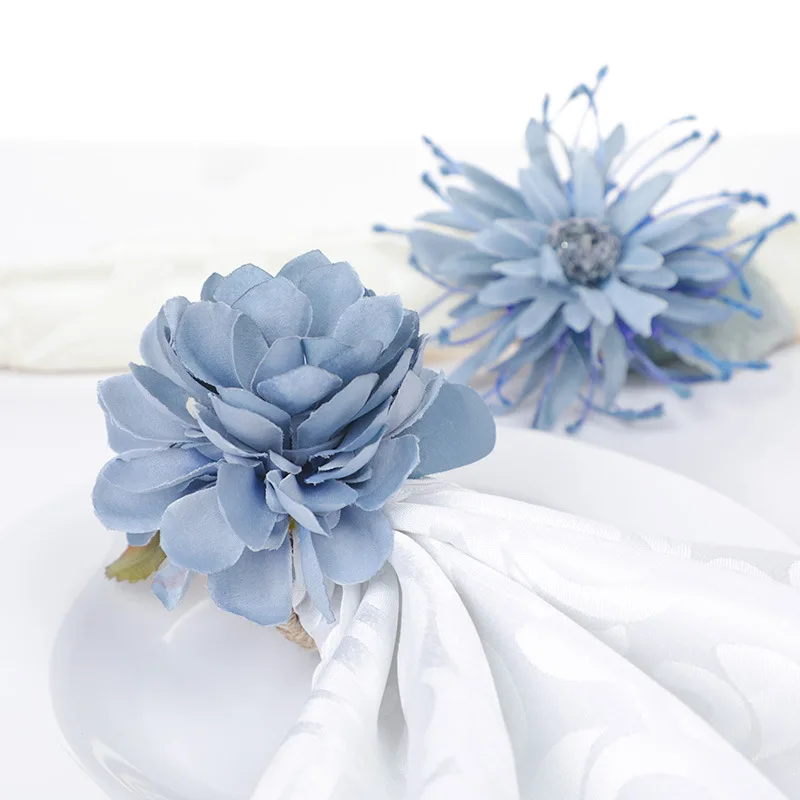 

New Design Handicraft Flower Napkin Rings Napkin Holder for Wedding Valentine's Banquet Christmas Birthday (Blue Rose) HWF50
