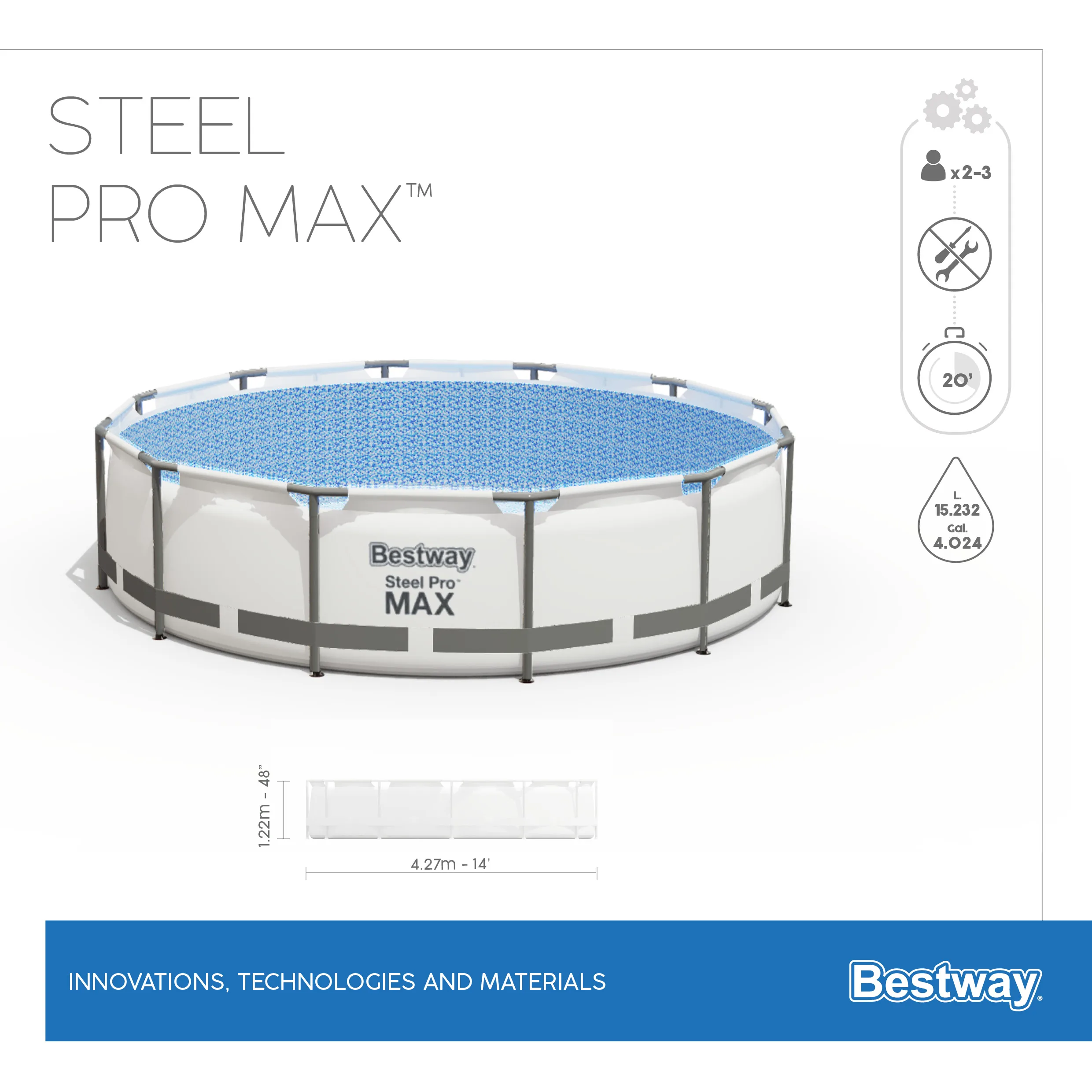 Bestway 5612X 4.27m x 1.22m Family Taille Round Metal Frame Swimming Pools