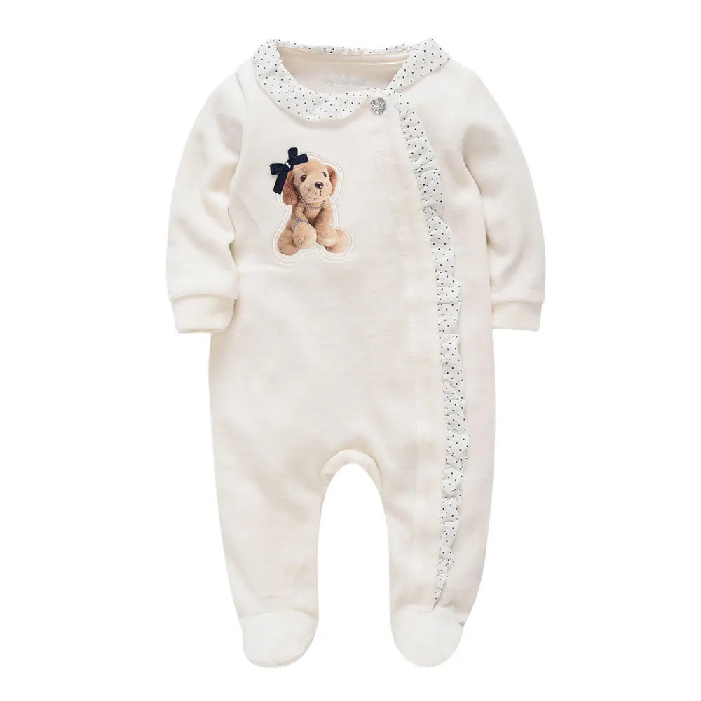 

JiAmy Cute Puppy Yellow Polka Dots Footed Girls And Boys Clothing Baby Rompers