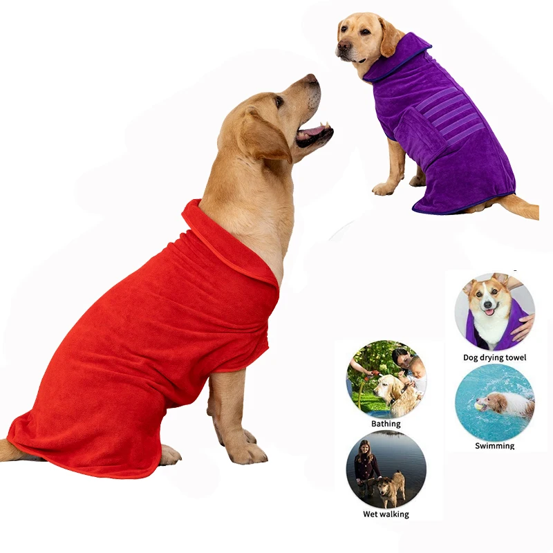 

Dog Puppy Bath Robe Towel Microfibre Dog Bathrobe Drying Super Absorbent Robe Thick Towel Adjustable