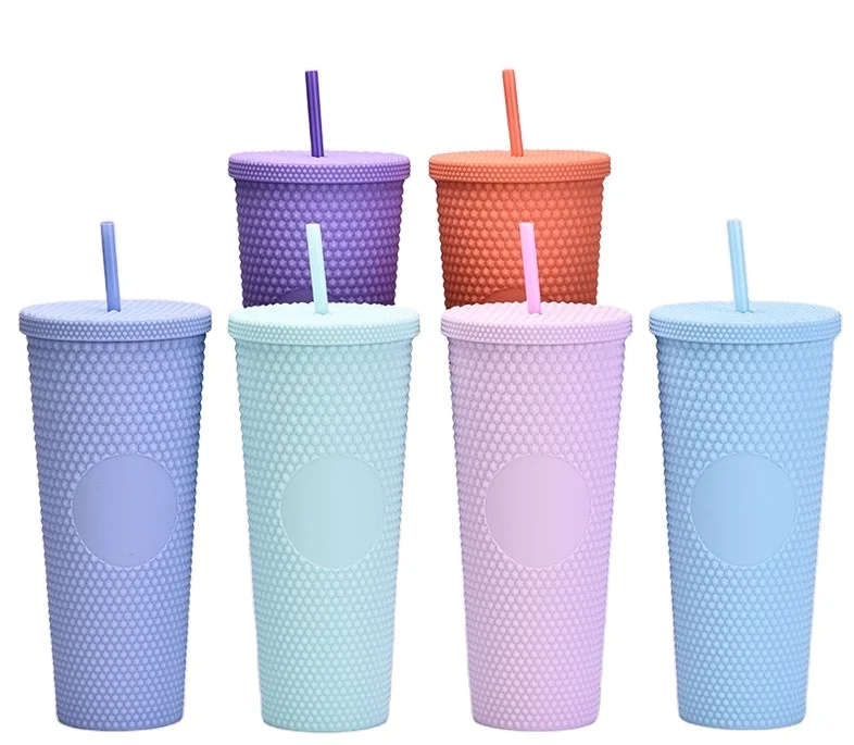 

Popular Design 16oz 24 oz Plastic Water Cup BPA FREE Double Wall Durian Studded Tumbler with Straw, Customized