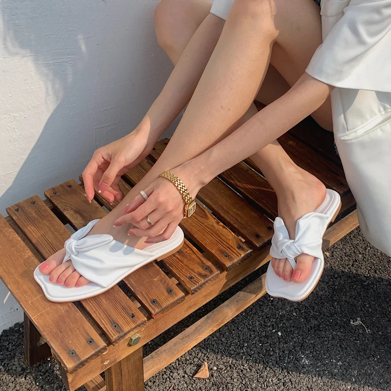 

Brand shoes summer fashion toe post strap knotted women slippers sandals comfy female thong sliders lady flat flip flops