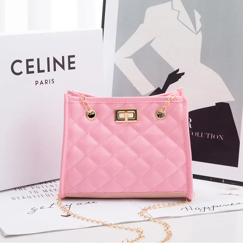 

wholesale vendor new trendy square lattice handbag women girls pink color mini cute purse 2021, 5 colors