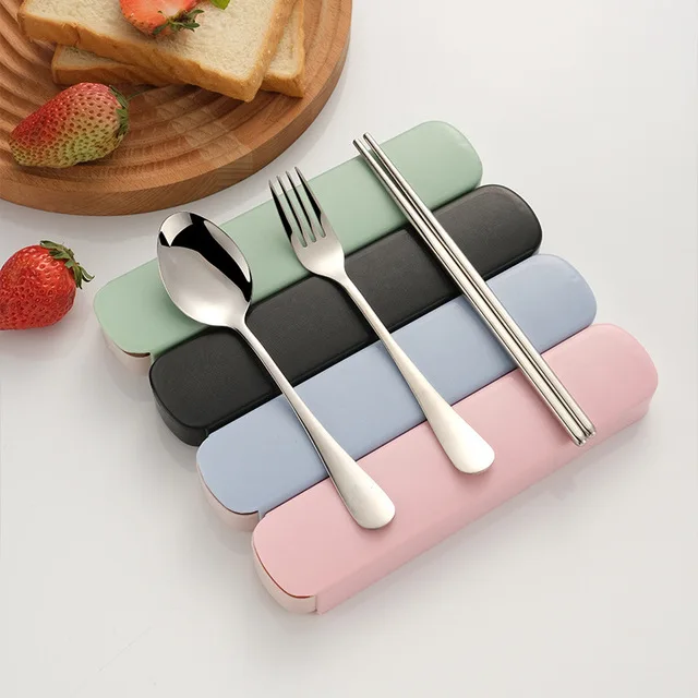 

High Mirror Spoon Fork and Knife Set Travel Kids Cutlery Set 3 pcs Stainless Steel Camp flatware With Case, Sliver