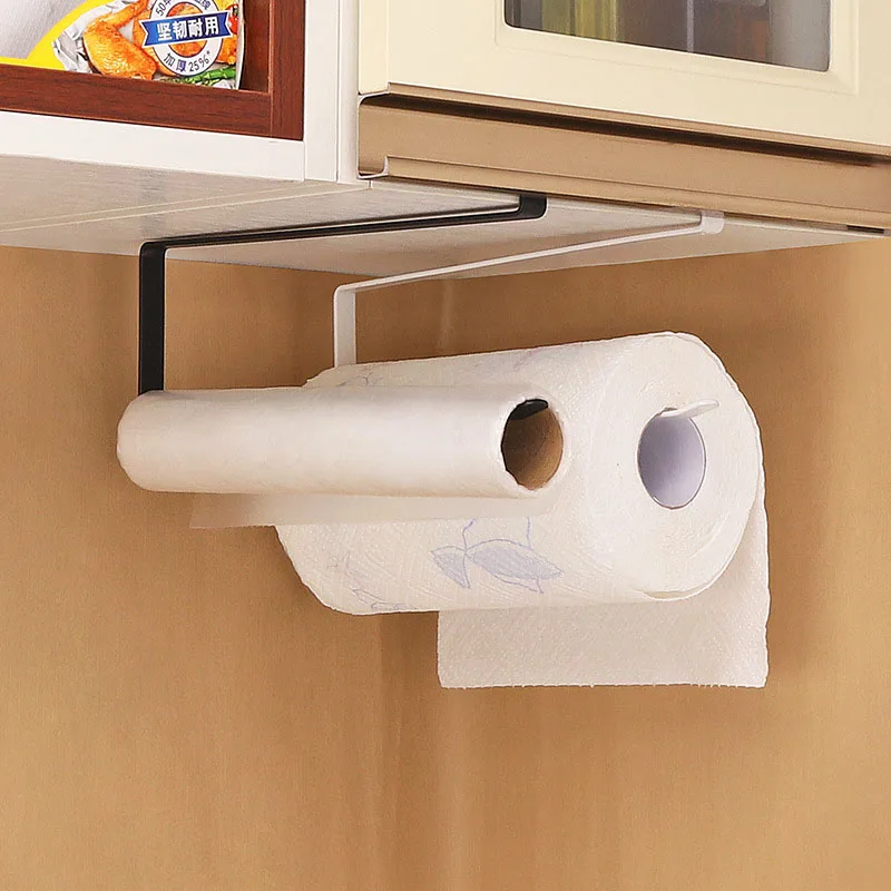 

Wholesale White Black Non Perforated Cupboard Roll Paper Shelf Kitchen Items Dishcloth Storage Rack Kitchen Paper Holder