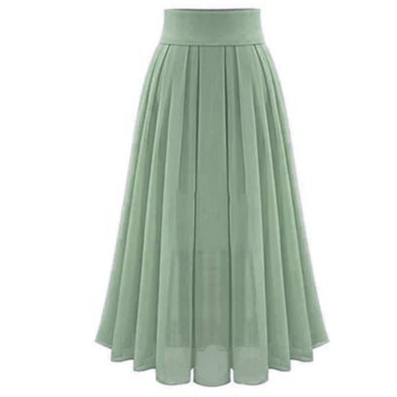 

Autumn New Women Pleated High Waist Ladies Solid Color Chiffon Long Skirt Women's Skirts