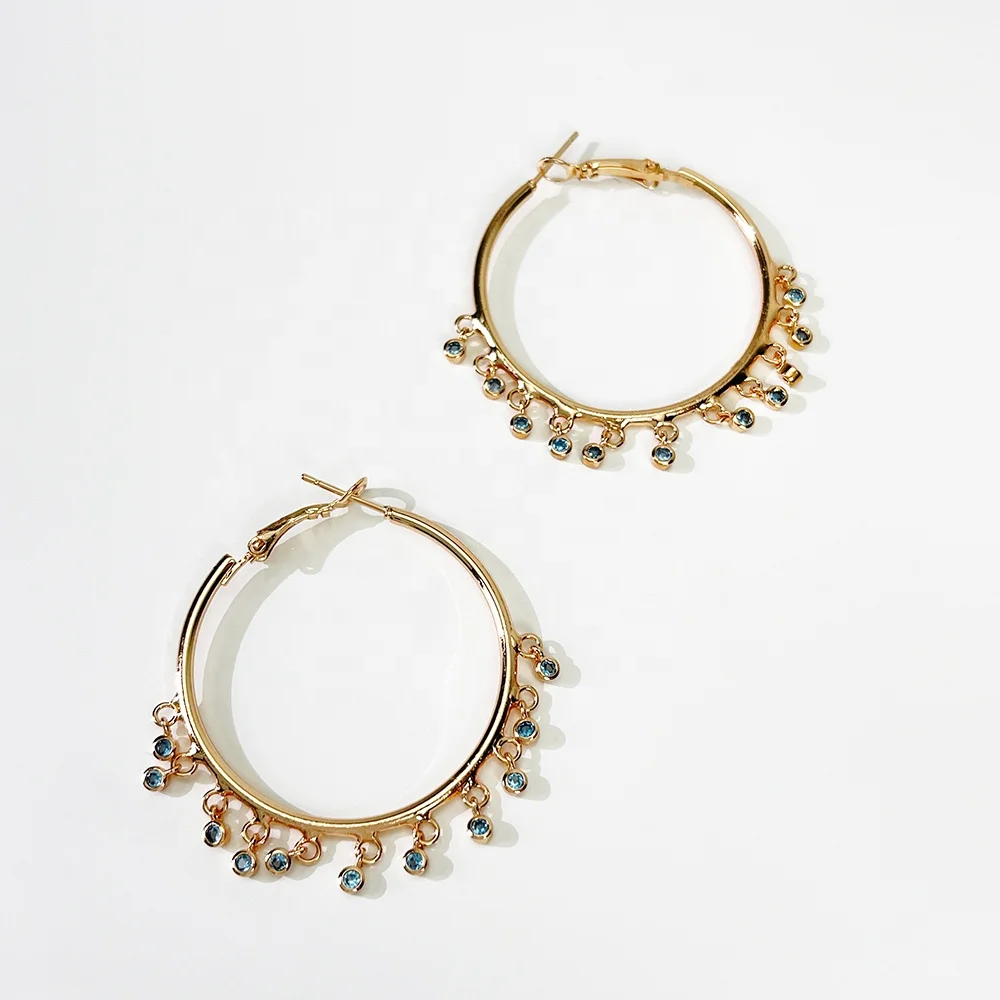 

E0071 gold plated tassel cz stone copper hoop earring women delicate round huggies hoop earrings vintage Boho jewelry