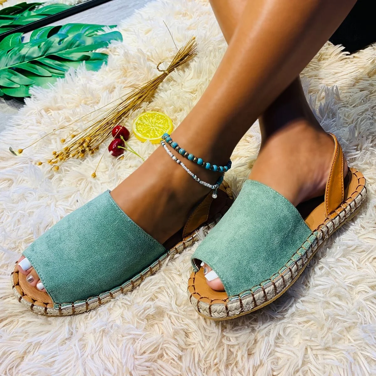 

2022 Summer Suede Sandal Slip-On Shoes Open Toe Flat Sandals For Women And Ladies