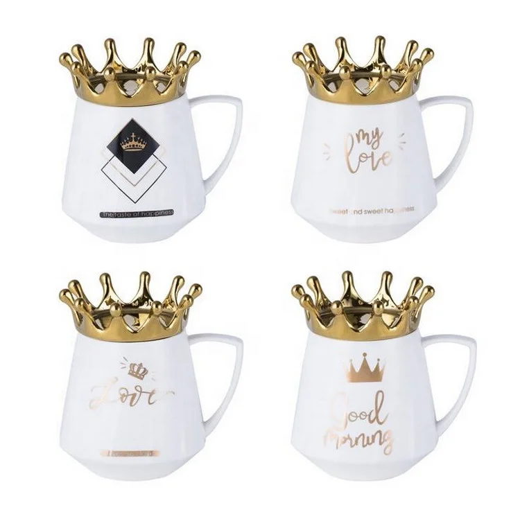 

classic plain white good morning my love gold crown lid ceramic coffee mug ceramic tea cups coffe