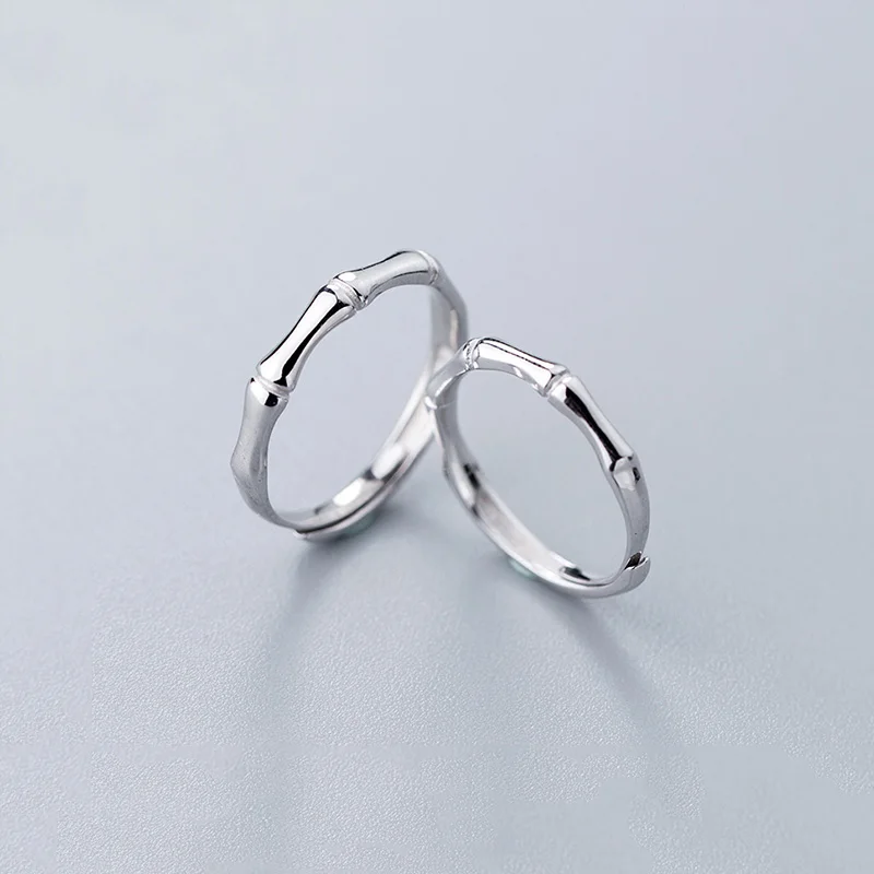 

high quality 925 thai silver jewellery minimalist bamboo adjustable open smooth women ring