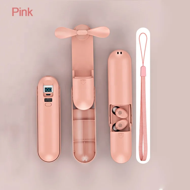 

2021 Hot Selling 4 in 1 earphone power bank with Flashlight and mini fan Multifunctional product