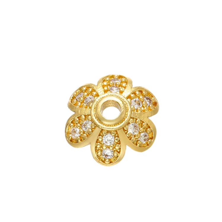 

CZ7954 Fashion Jewelry Diy Supplies CZ Micro Pave Flower Shape Tip End Beads, Silver / gold / rose gold / gunmetal