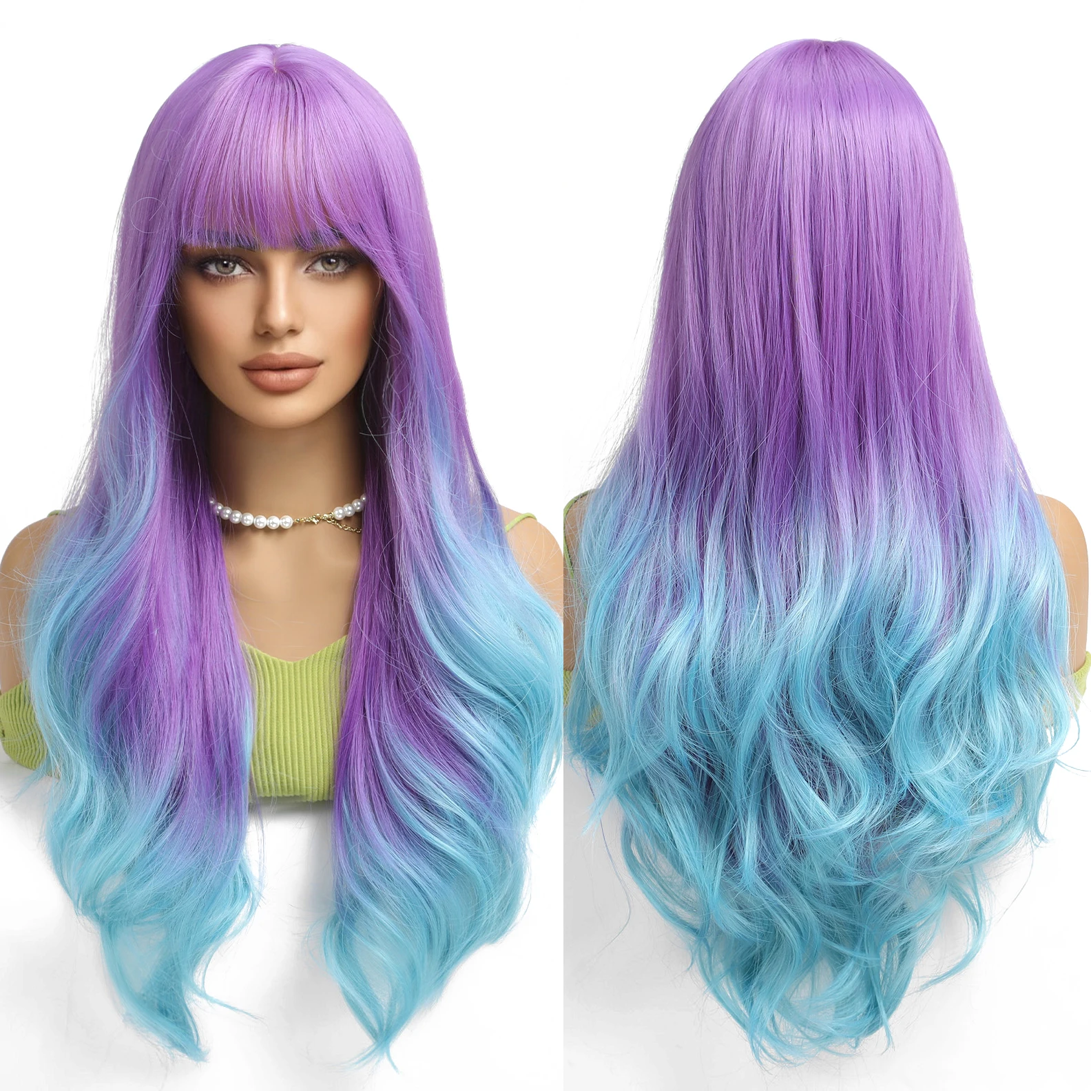 Heat Resistant Fiber Long Wig Purple Layered Color Natural Curly Hair Synthetic Wig Curly Hair Matte Real Scene Photo