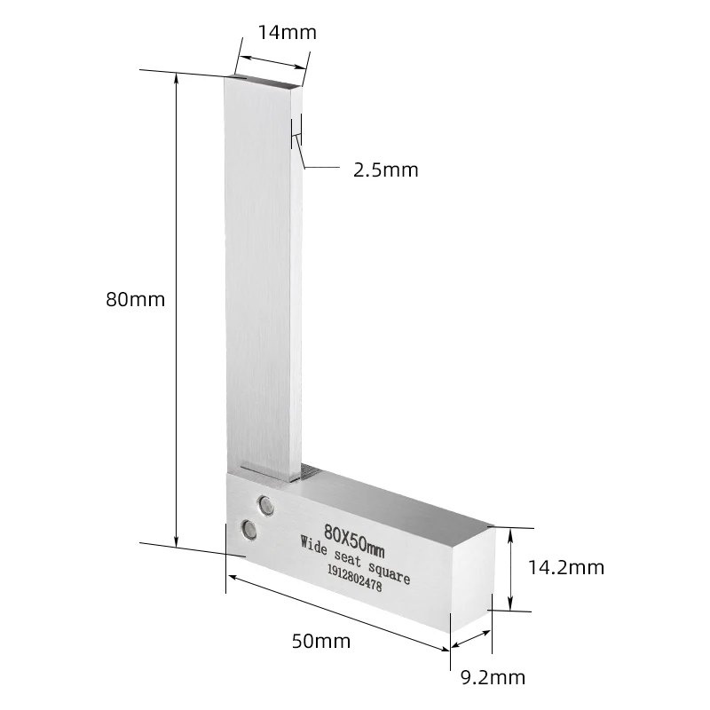 
80*50mm 90 Degree Precision wide seat square square ruler try square measuring tool angle rulers 