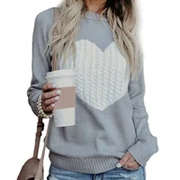 

Womens Pullover Sweaters Knit Long Sleeve Cable Heart Patch Jumper Tops