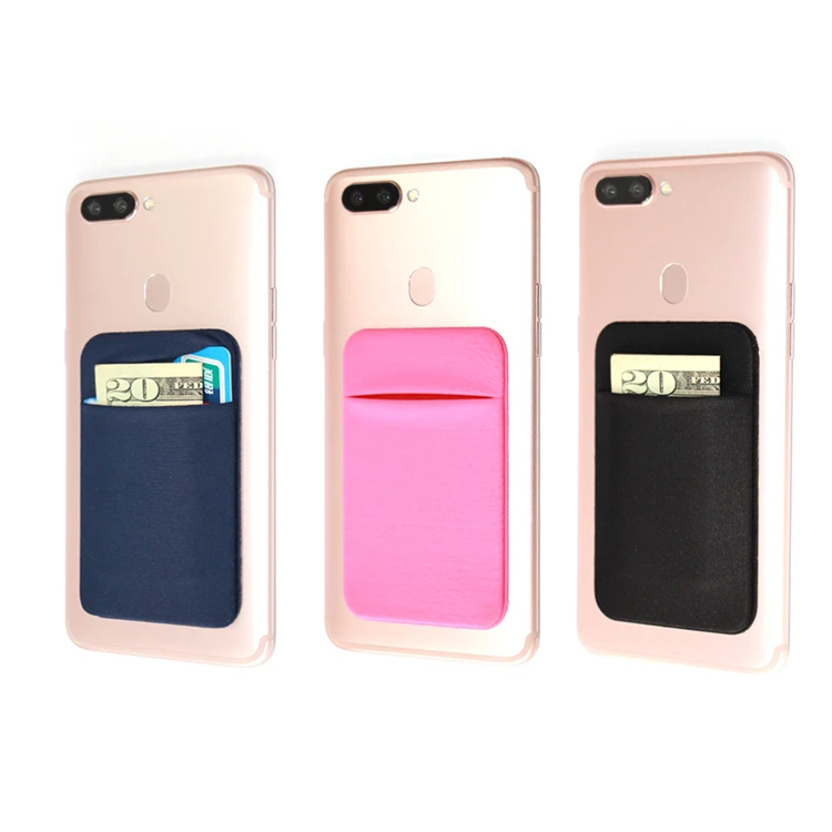 

Lycra phone credit card holder 3M adheisive stick lid wallet on the back of cell phone, Black, pink,blue