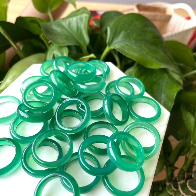 

Wholesale 2021ins Cheap Green real Jade Jewelry Natural Stone Jade Ring for Women Men rings