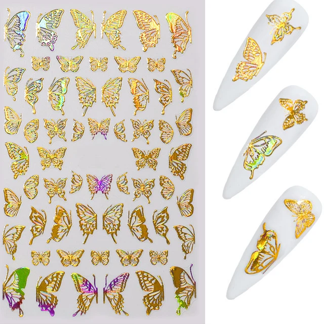 

Holographic 3D Butterfly Nail Art Stickers Adhesive Sliders Colorful DIY Golden Nail Transfer Decals Foils Wraps Decorations