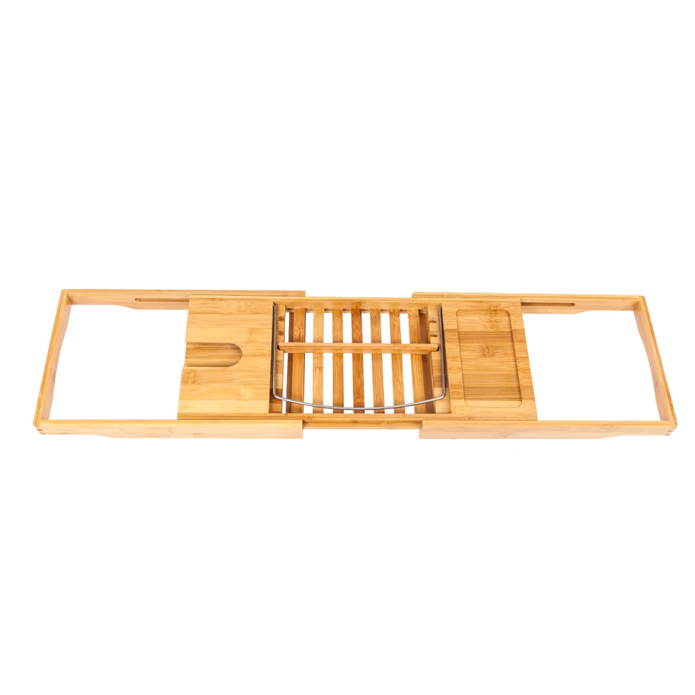 

Free Shipping Wood Color Portable Telescopic Bamboo Bathtub Storage Rack, Customized